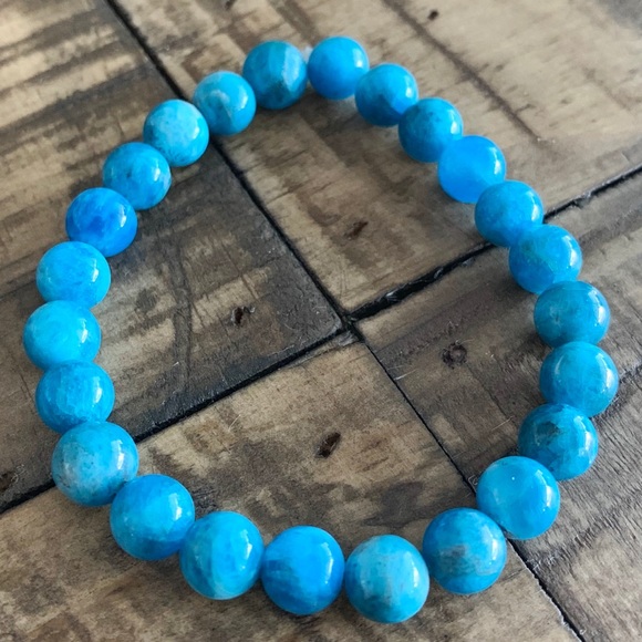 7.5mm Blue Apatite Bead Chakra Bracelet Handmade - Picture 4 of 9